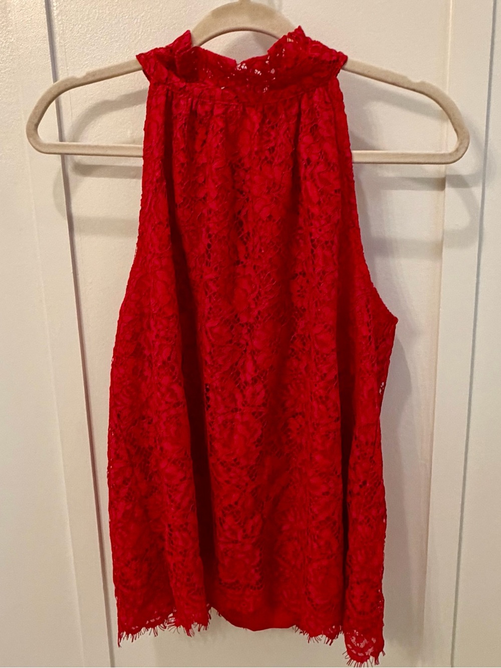 J. Crew Red Lace High Neck Top | Size S